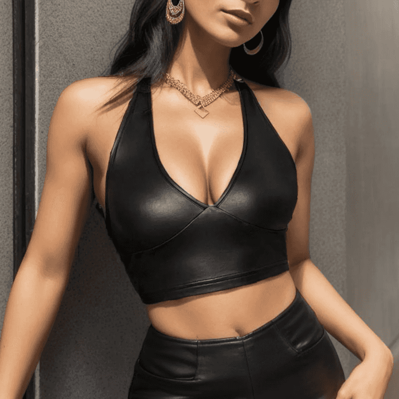What a Daring and Bold Look with This Faux Leather Halter Top - Just The Fly Way