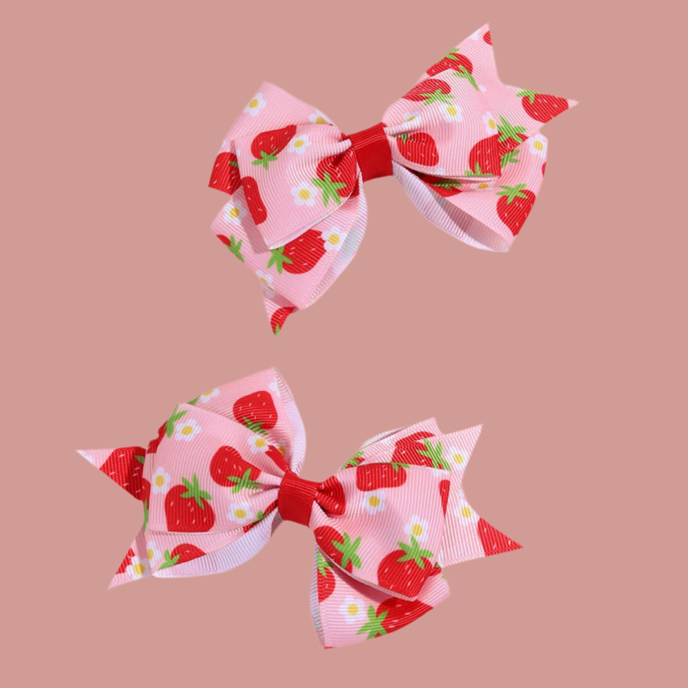 Cute Red and Pink 2Pcs Strawberry Bow Hair Clips - Just The Fly Way