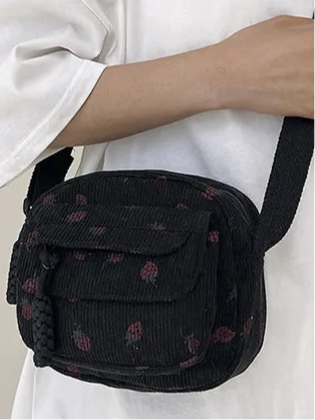 Cute and Trendy Crossbody Bag with Strawberry Print Zipper Closure - Just The Fly Way