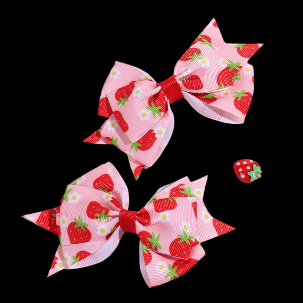 Cute Red and Pink 2Pcs Strawberry Bow Hair Clips - Just The Fly Way