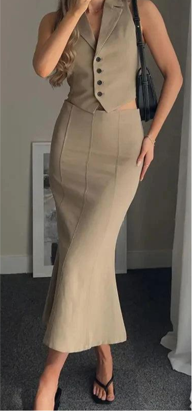 Vest Top and Slim Midi Skirt Set, Side Zipper Closure - Just The Fly Way