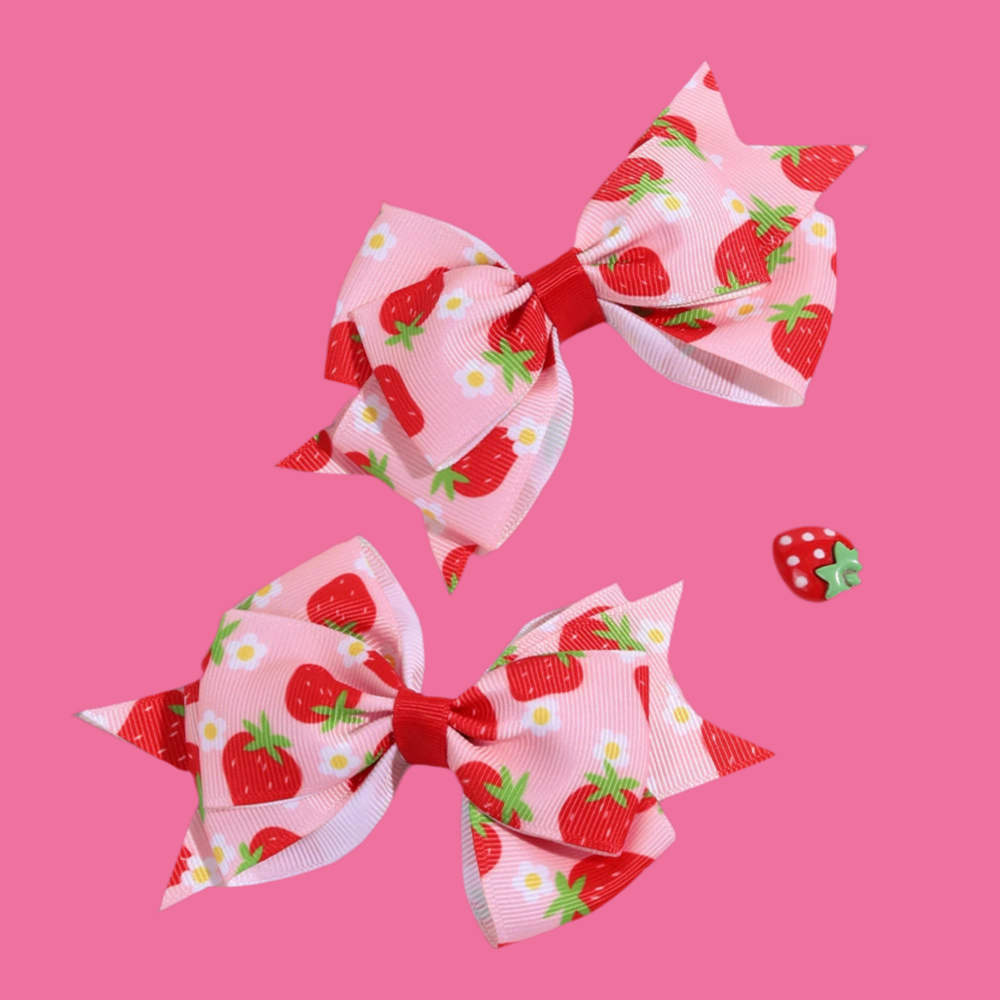 Cute Red and Pink 2Pcs Strawberry Bow Hair Clips - Just The Fly Way