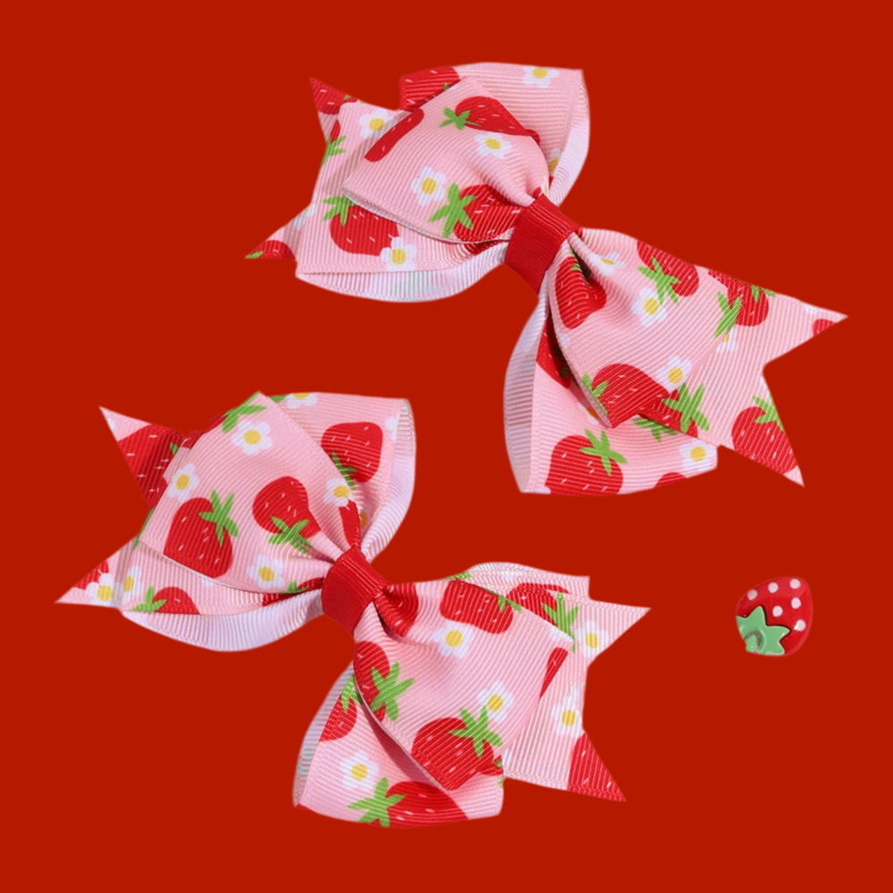 Cute Red and Pink 2Pcs Strawberry Bow Hair Clips - Just The Fly Way
