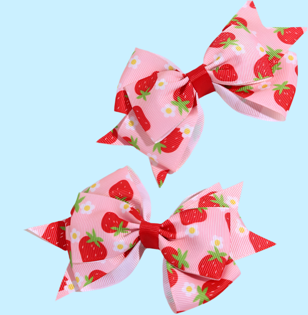 Cute Red and Pink 2Pcs Strawberry Bow Hair Clips - Just The Fly Way