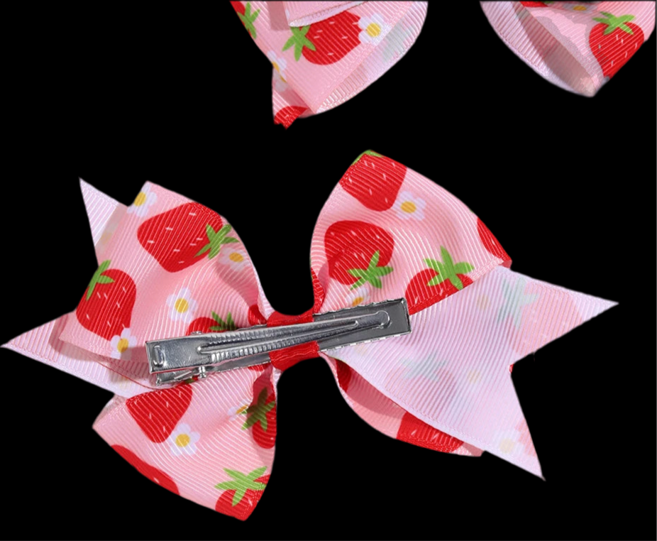 Cute Red and Pink 2Pcs Strawberry Bow Hair Clips - Just The Fly Way