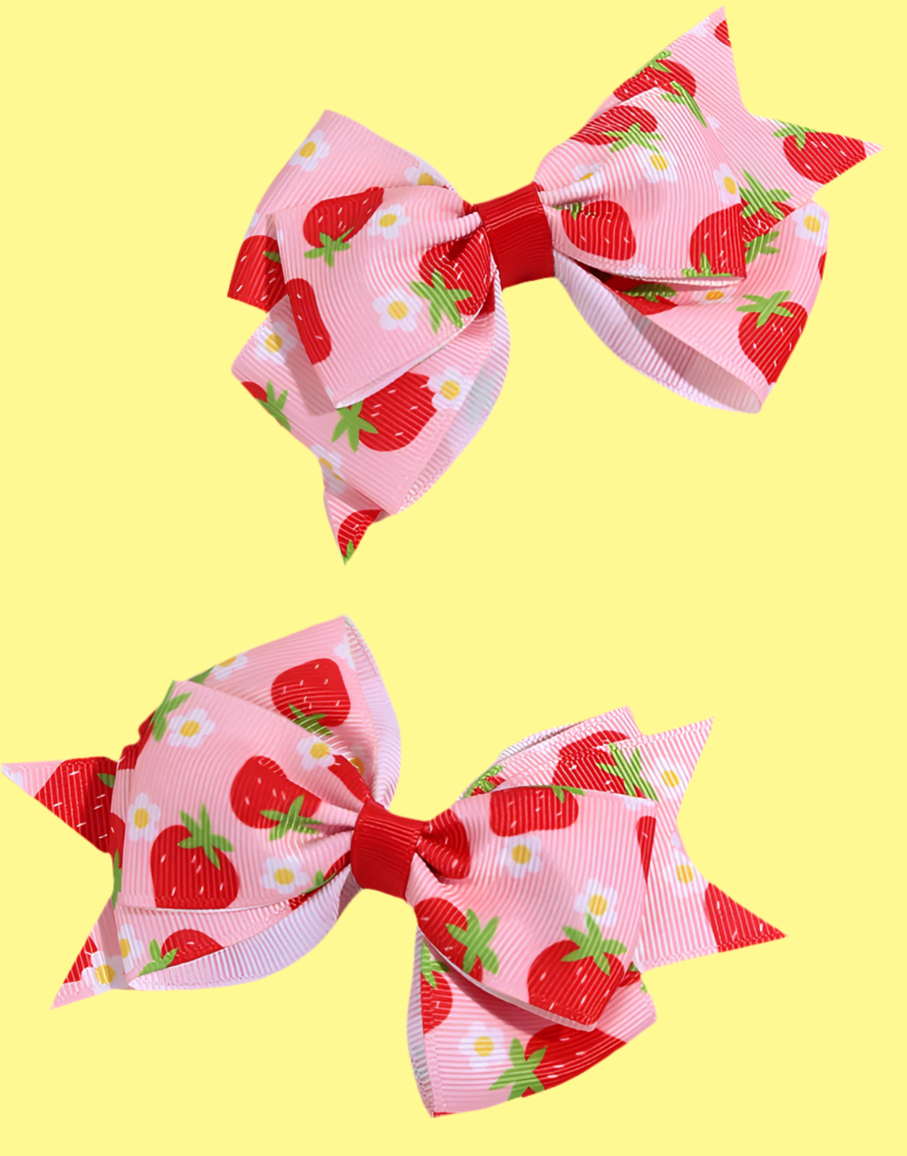 Cute Red and Pink 2Pcs Strawberry Bow Hair Clips - Just The Fly Way