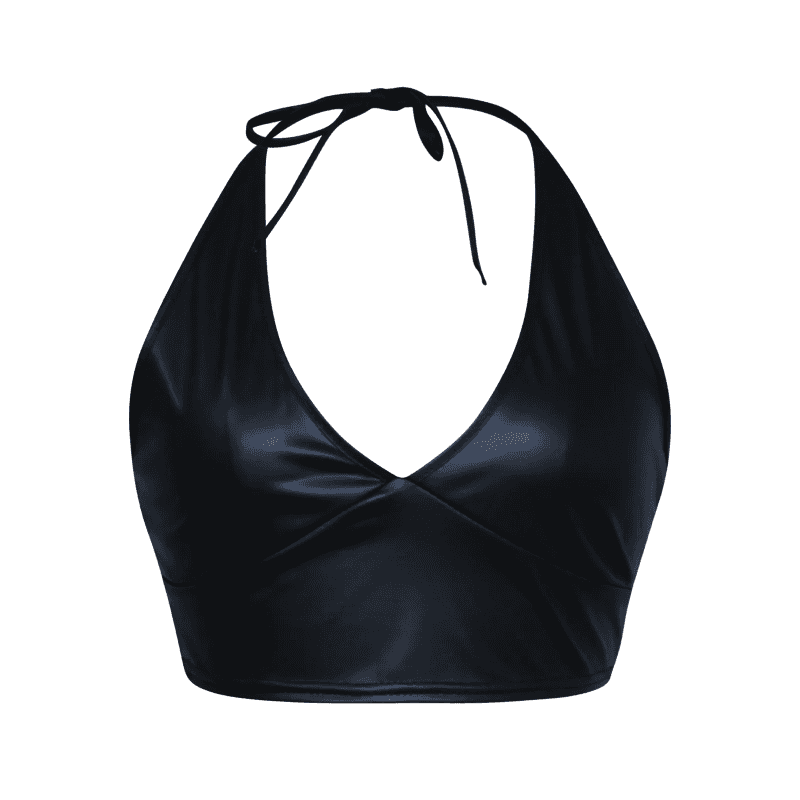 What a Daring and Bold Look with This Faux Leather Halter Top - Just The Fly Way