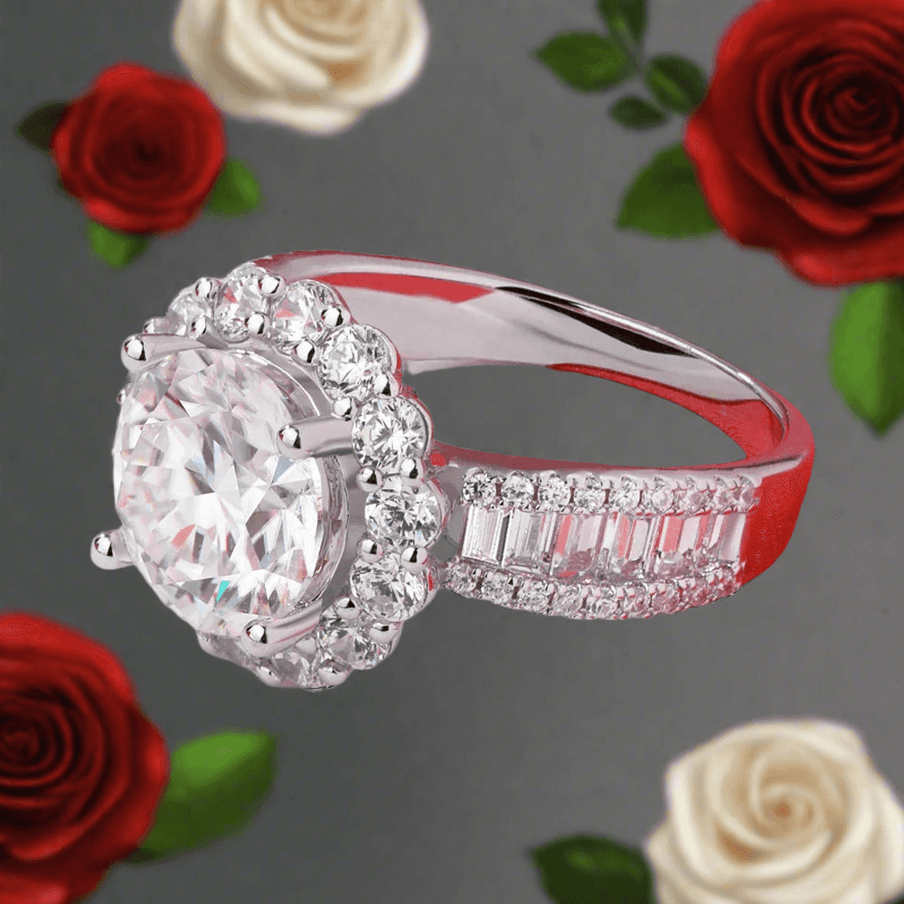 Moissanite Flower Halo Ring for Women - 3CT 925 Sterling Silver Wedding Band, GRA Certified Gift - Just The Fly Way