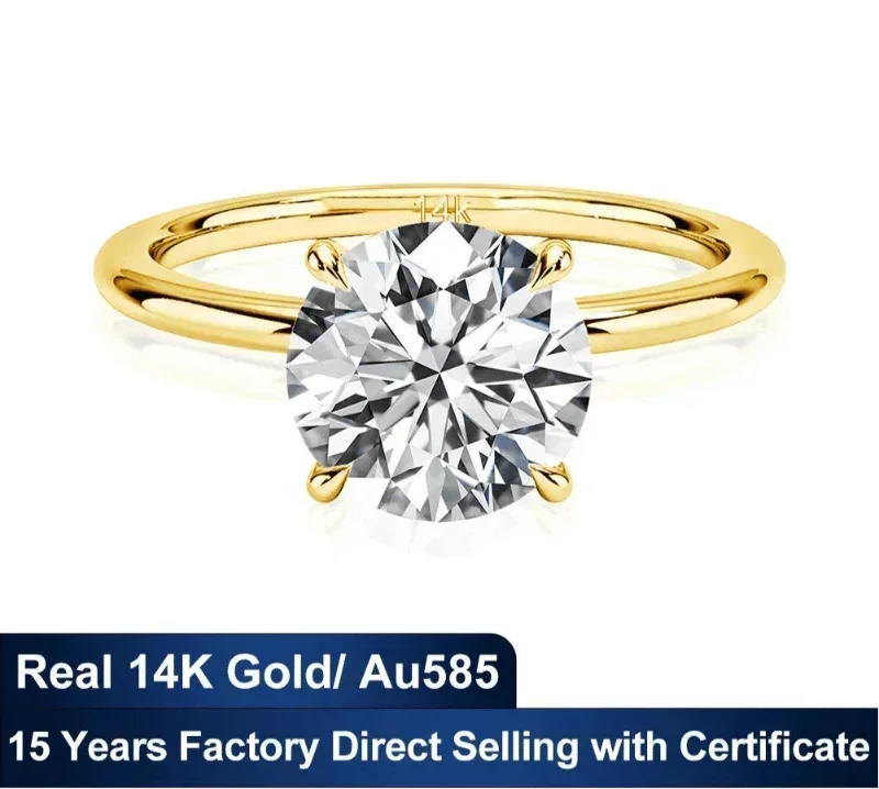 14k Gold Ring, Round, Certified 1ct, 2ct, 3ct Moissanite Ring - Just The Fly Way
