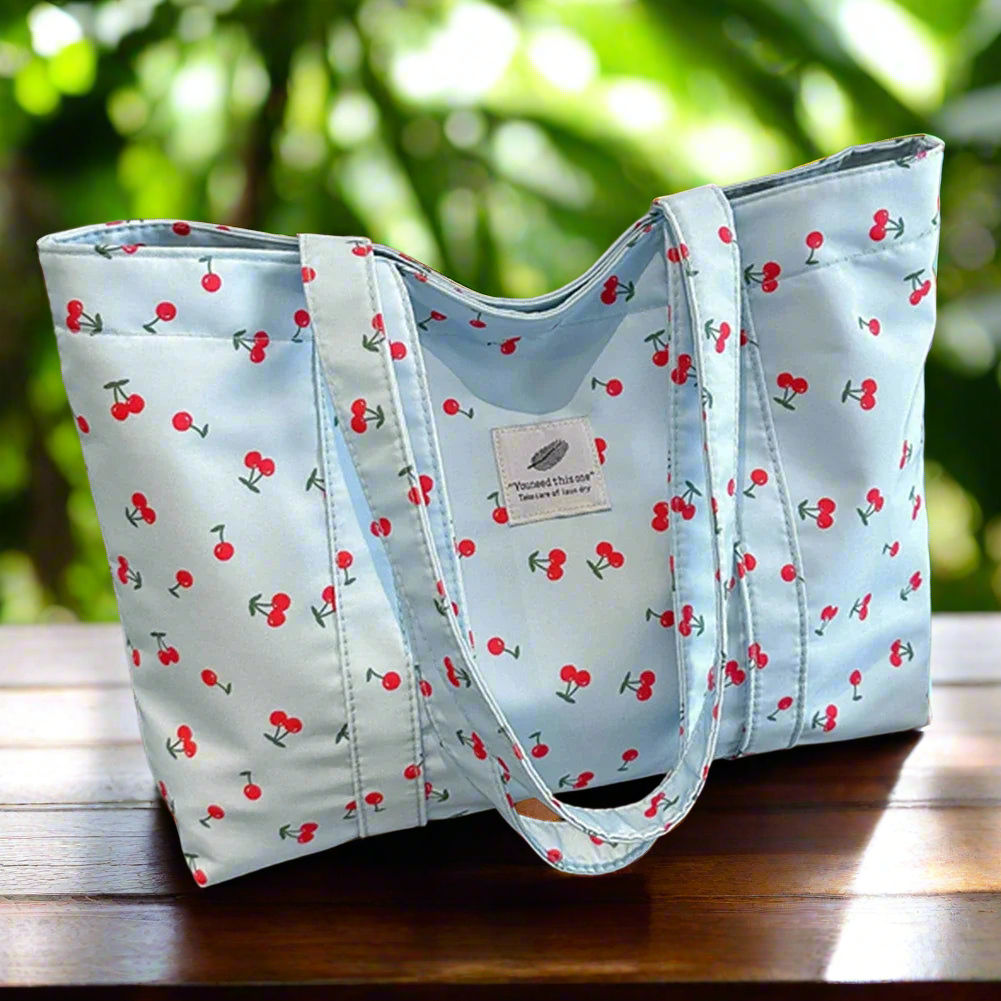 Cute Large Capacity Cherry or Strawberry Print Nylon Casual Tote Bag - Just The Fly Way