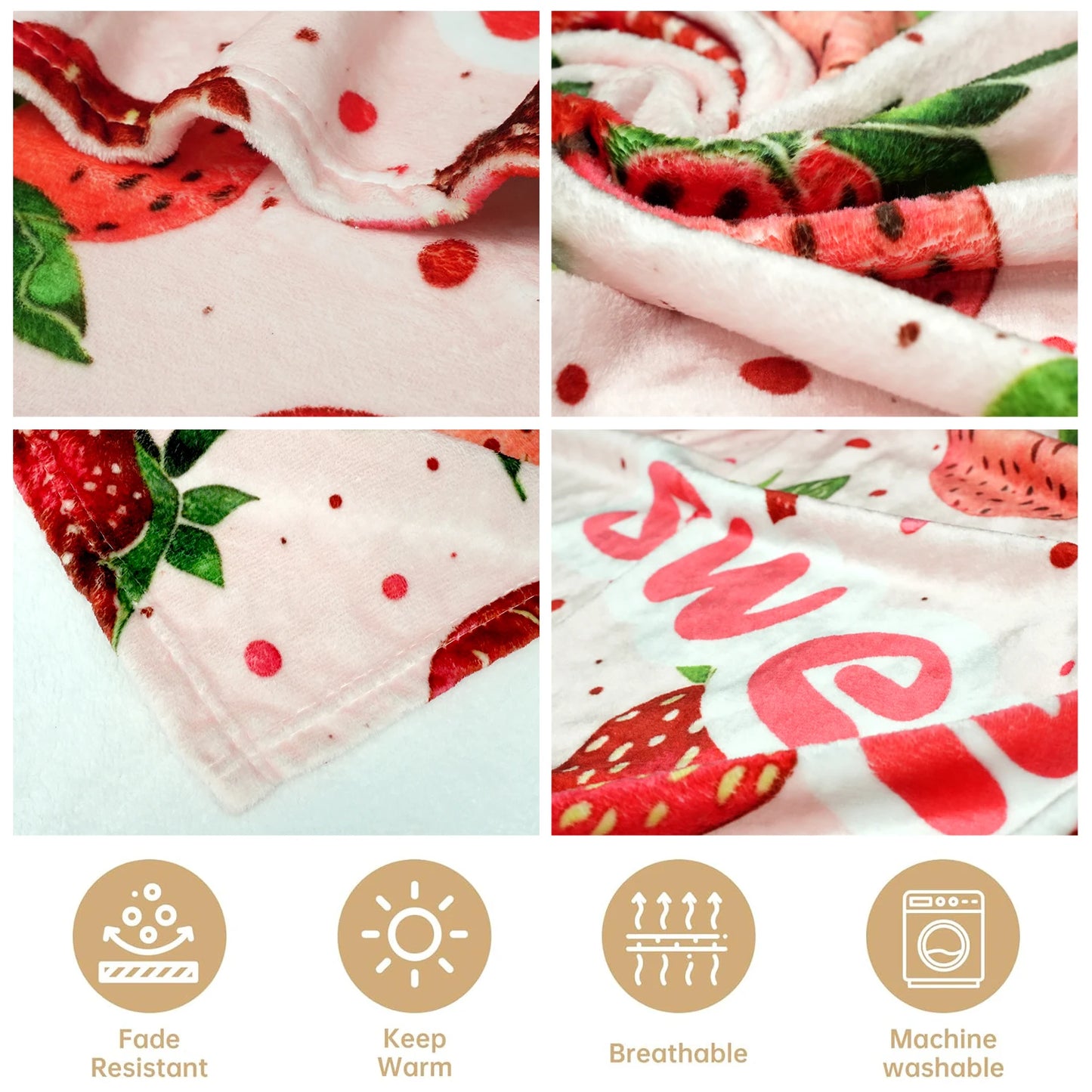 Cute Farmhouse-Strawberry Fleece Style Blanket – Pink Fluffy Throw for The Bed or Sofa - Just The Fly Way