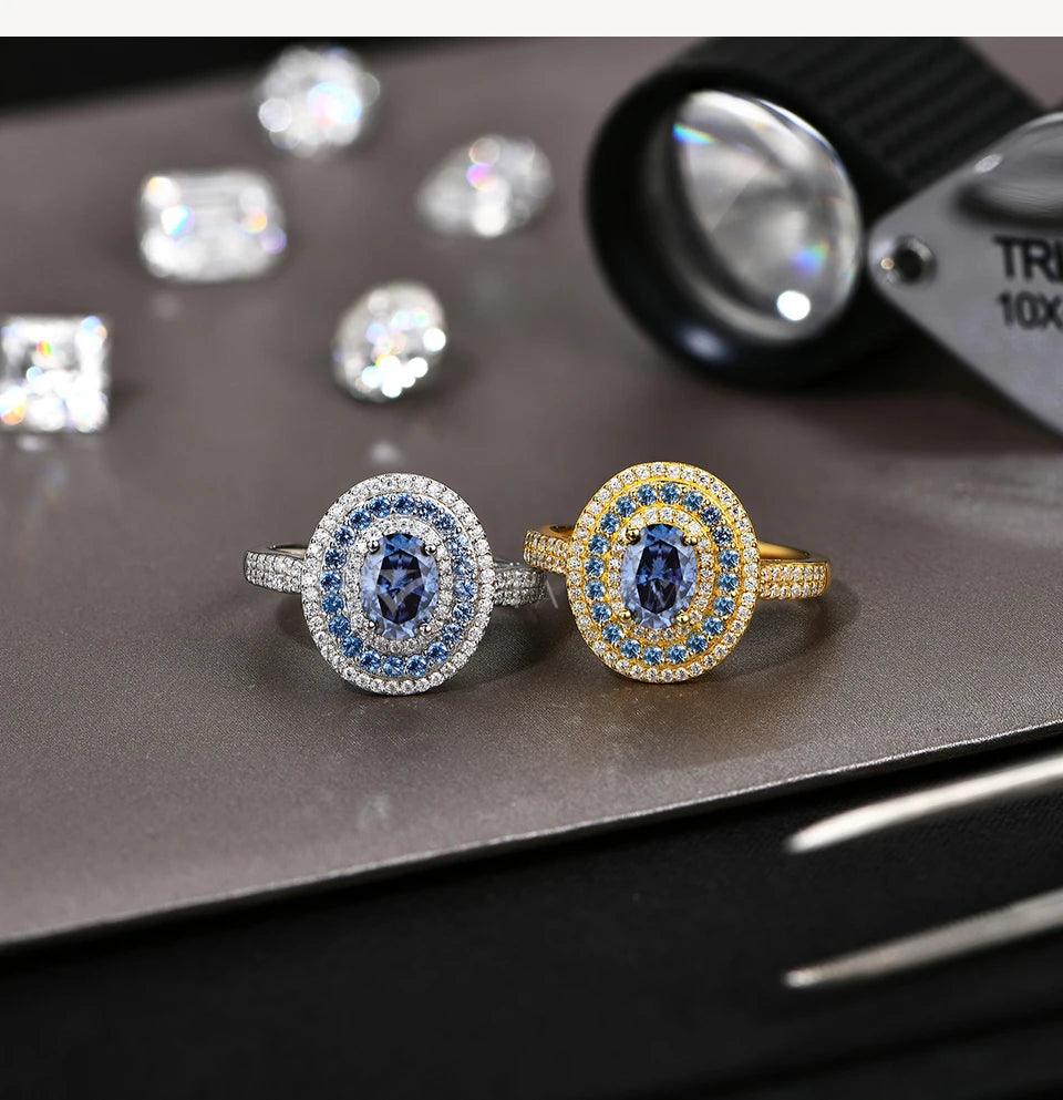 Certified Oval Cut S925 Sterling Silver 1CT Blue Moissanite Ring - Just The Fly Way