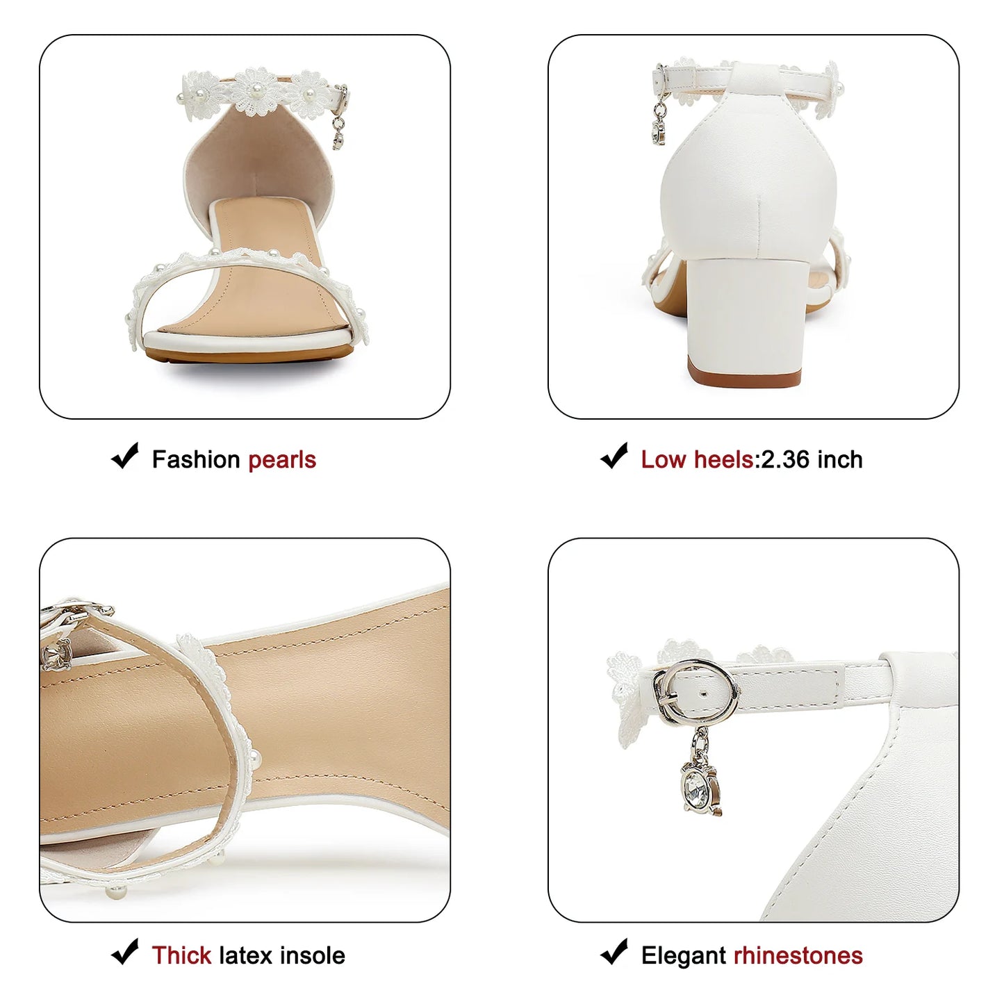 Elegant Chunky Heel Women's Sandals with Faux Pearl and Flower Decorations, Ankle Strap, Round Toe - Just The Fly Way
