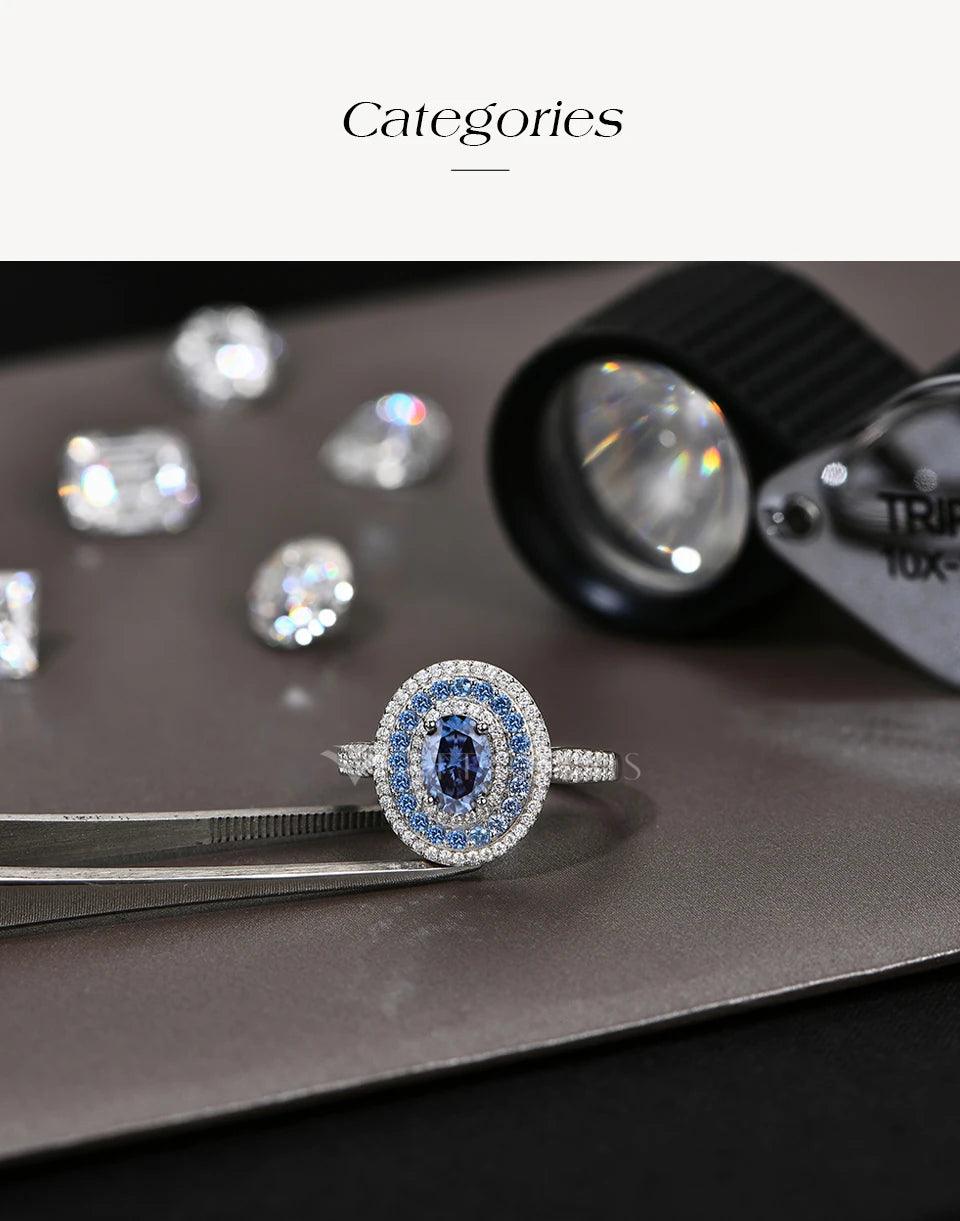 Certified Oval Cut S925 Sterling Silver 1CT Blue Moissanite Ring - Just The Fly Way