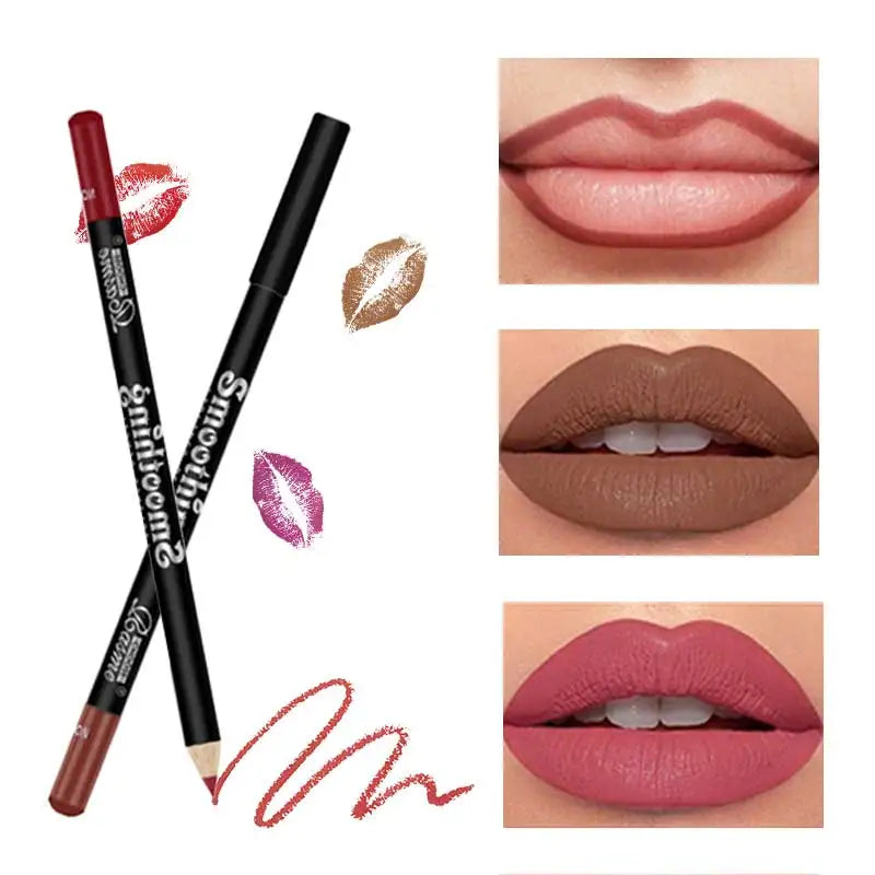 Fashionable, Bold and Beautiful Dress12 Colors Lip Liner Pen Set Fashion Black Rod Waterproof Non-stick Cup Easy To Color Lipstick Pen Makeu