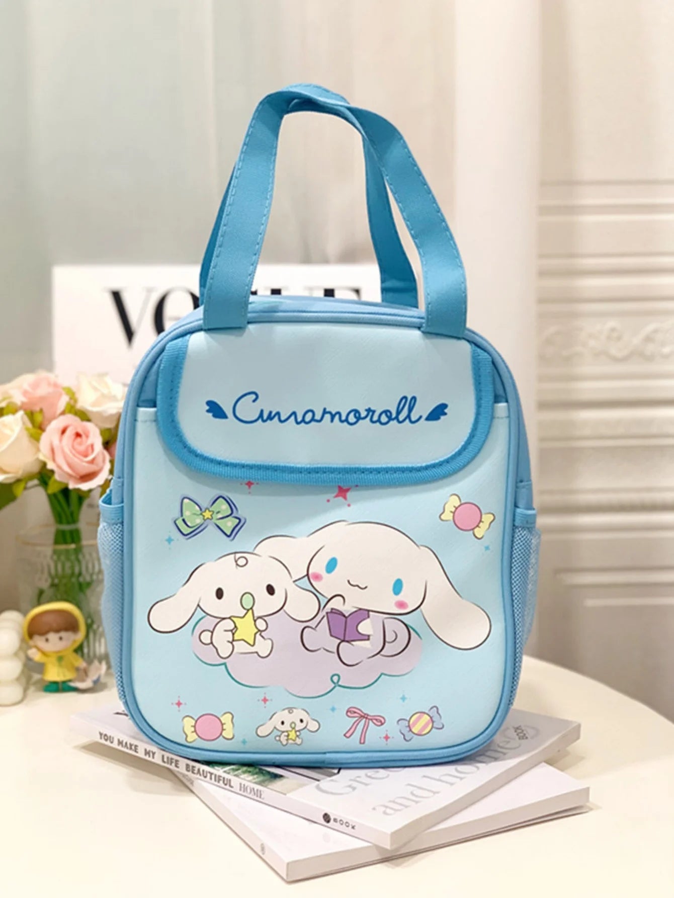 1pc Insulated Fashionable Portable Lunch Bag Cute Cartoon HelloKitty Kuromi Cinnamoroll Design Reusable Lunch Box