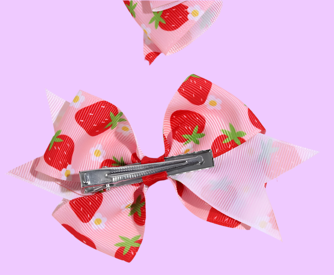 Cute Red and Pink 2Pcs Strawberry Bow Hair Clips - Just The Fly Way