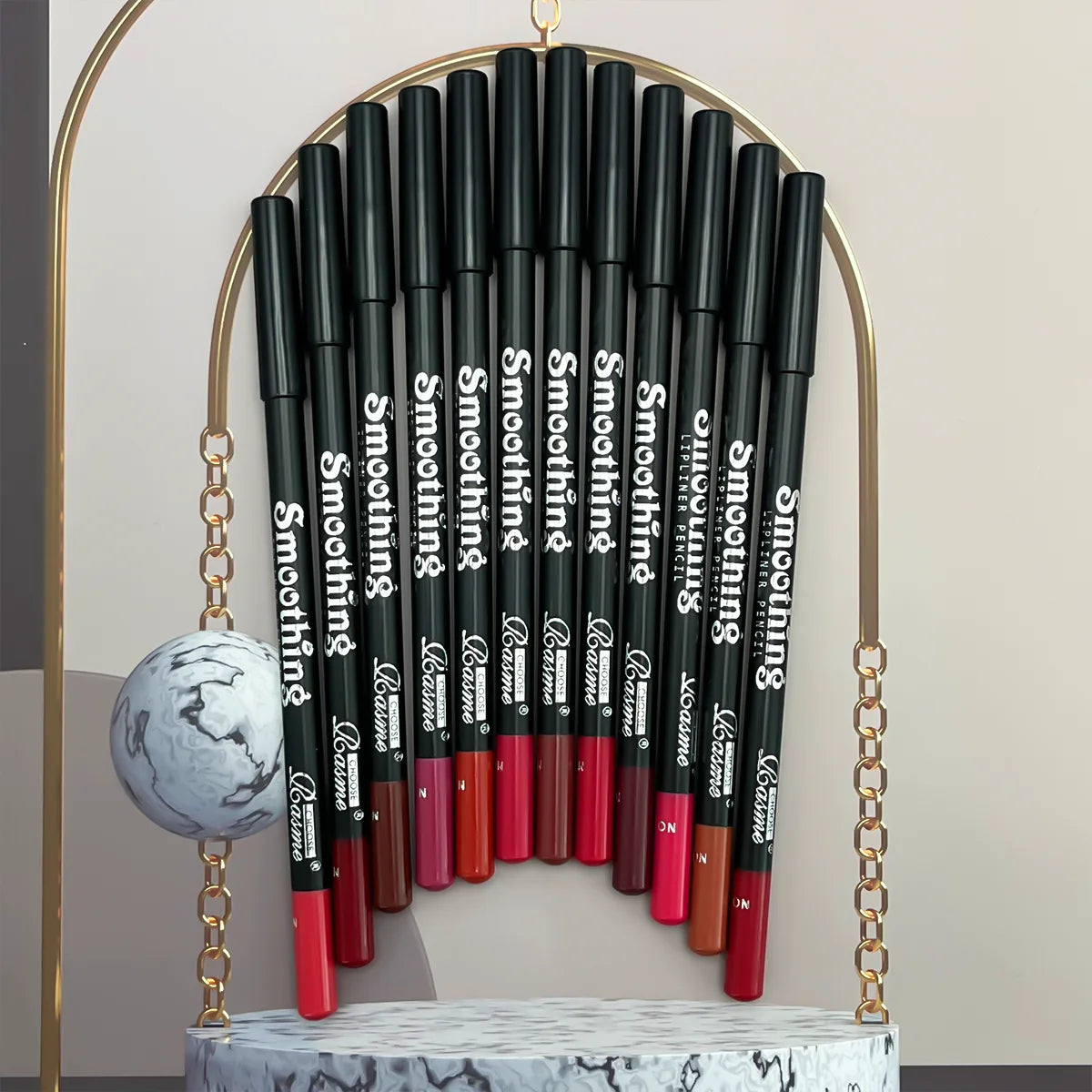 Fashionable, Bold and Beautiful Dress12 Colors Lip Liner Pen Set Fashion Black Rod Waterproof Non-stick Cup Easy To Color Lipstick Pen Makeu