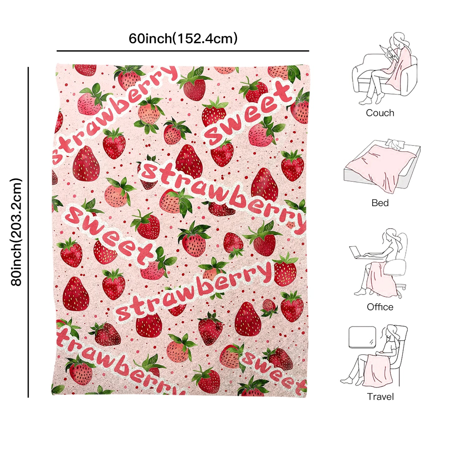 Cute Farmhouse-Strawberry Fleece Style Blanket – Pink Fluffy Throw for The Bed or Sofa - Just The Fly Way