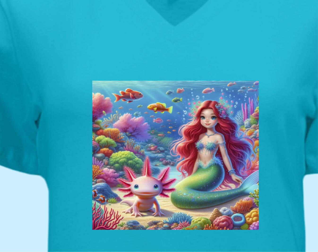 Rare Picture of a Mermaid Playing With an Axolotl On A Really Comfy Shirt🙃🧜♀️ - Just The Fly Way