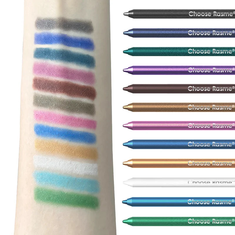 Fashionable, Bold and Beautiful Dress12 Colors Set Glitter & Shimmer Eyeliner Stick Pack - Long-Wearing Blue Tone Eyeliner Pencil with Smooth Application - Versatile