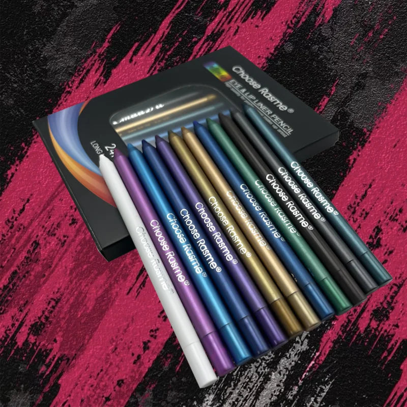 Fashionable, Bold and Beautiful Dress12 Colors Set Glitter & Shimmer Eyeliner Stick Pack - Long-Wearing Blue Tone Eyeliner Pencil with Smooth Application - Versatile
