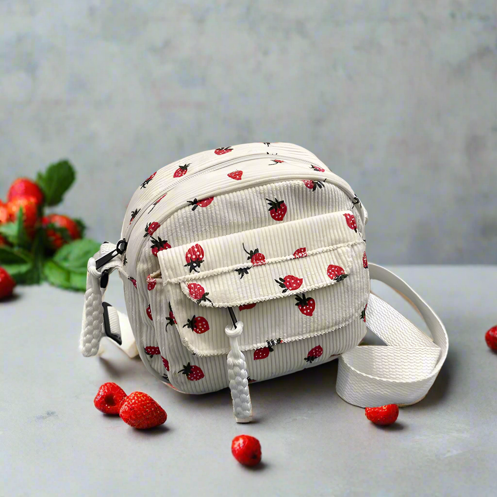 Cute and Trendy Crossbody Bag with Strawberry Print Zipper Closure - Just The Fly Way