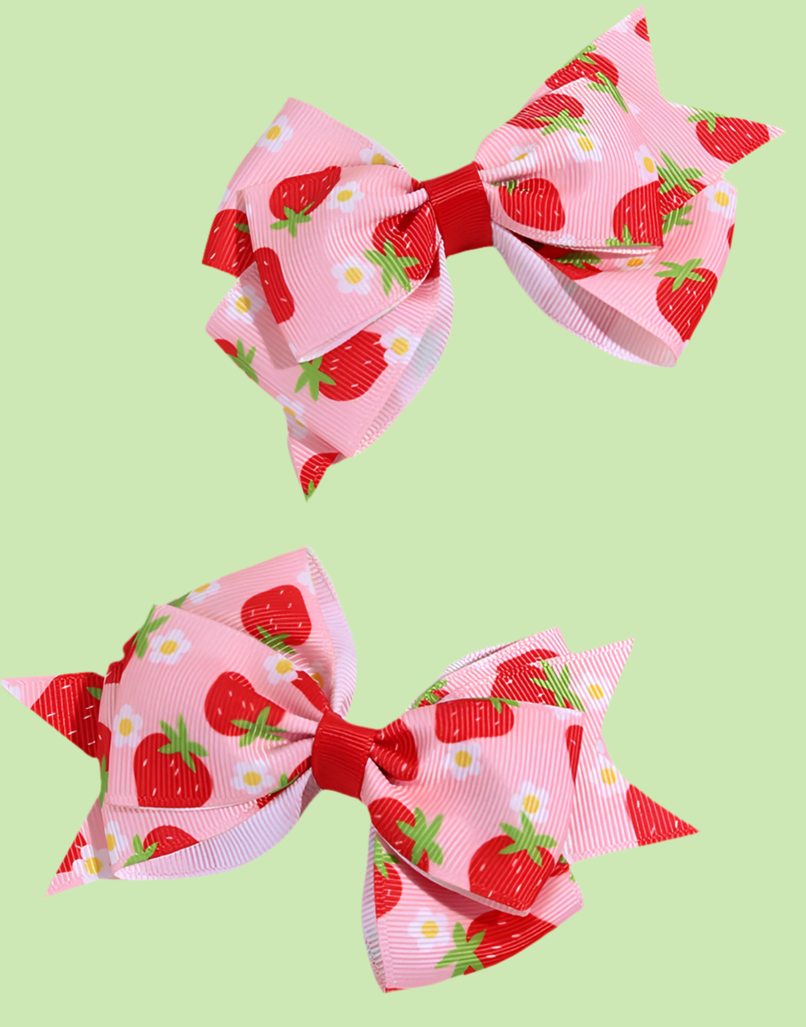 Cute Red and Pink 2Pcs Strawberry Bow Hair Clips - Just The Fly Way