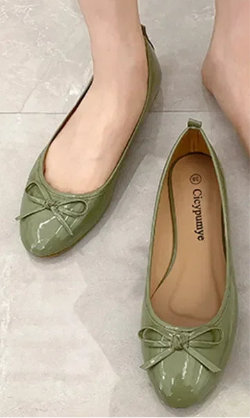 Ladies Classic Patent Leather Ballet Flat Shoes With Bowknot Design - Just The Fly Way