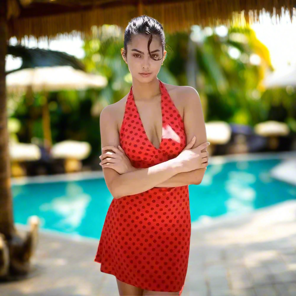 Sweet and Spicy French Style Vintagered Polka Dot Halter Mini Dress - Just The Fly Way