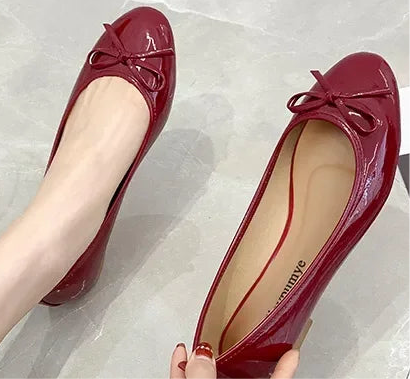 Ladies Classic Patent Leather Ballet Flat Shoes With Bowknot Design - Just The Fly Way