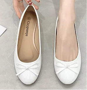Ladies Classic Patent Leather Ballet Flat Shoes With Bowknot Design - Just The Fly Way