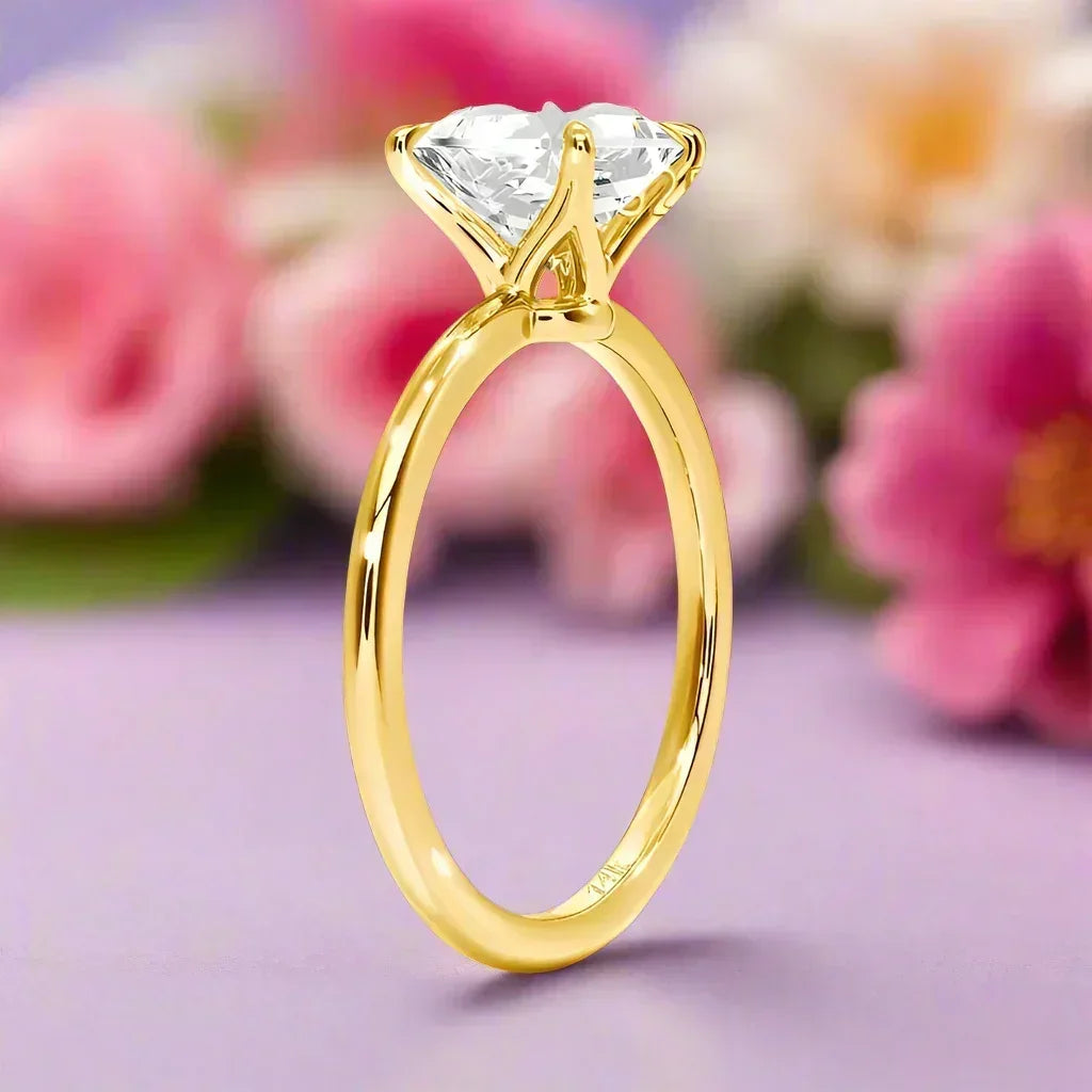 14k Gold Ring, Round, Certified 1ct, 2ct, 3ct Moissanite Ring - Just The Fly Way