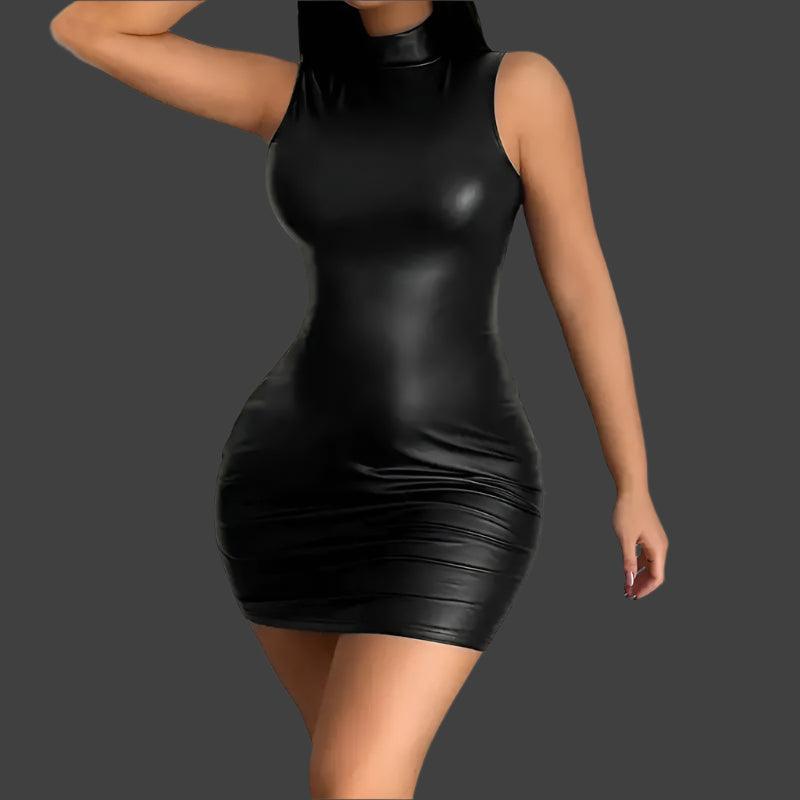 Sexy, Sleeveless Bodycon Mini Dress, leather like, PU Dress, Club Dress - Just The Fly Way