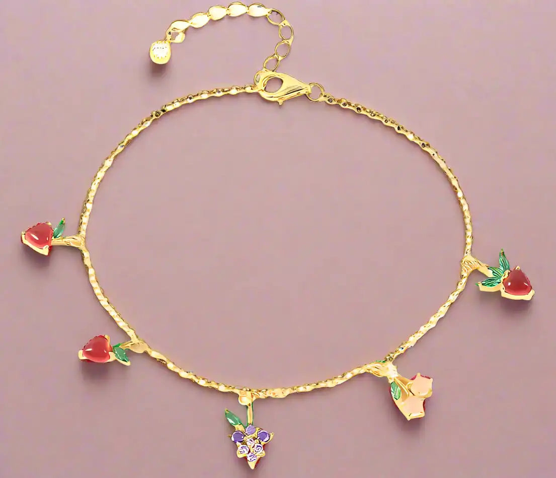 Gold Plated 925 Sterling Silver Stylish Geometric Bracelet - Exquisite Fruit Design, Simple and Cute Jewelry for Women - Just The Fly Way