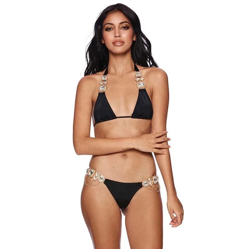 Solid-Color Bikini With Rhinestones and a Flattering Push-up Design - Just The Fly Way
