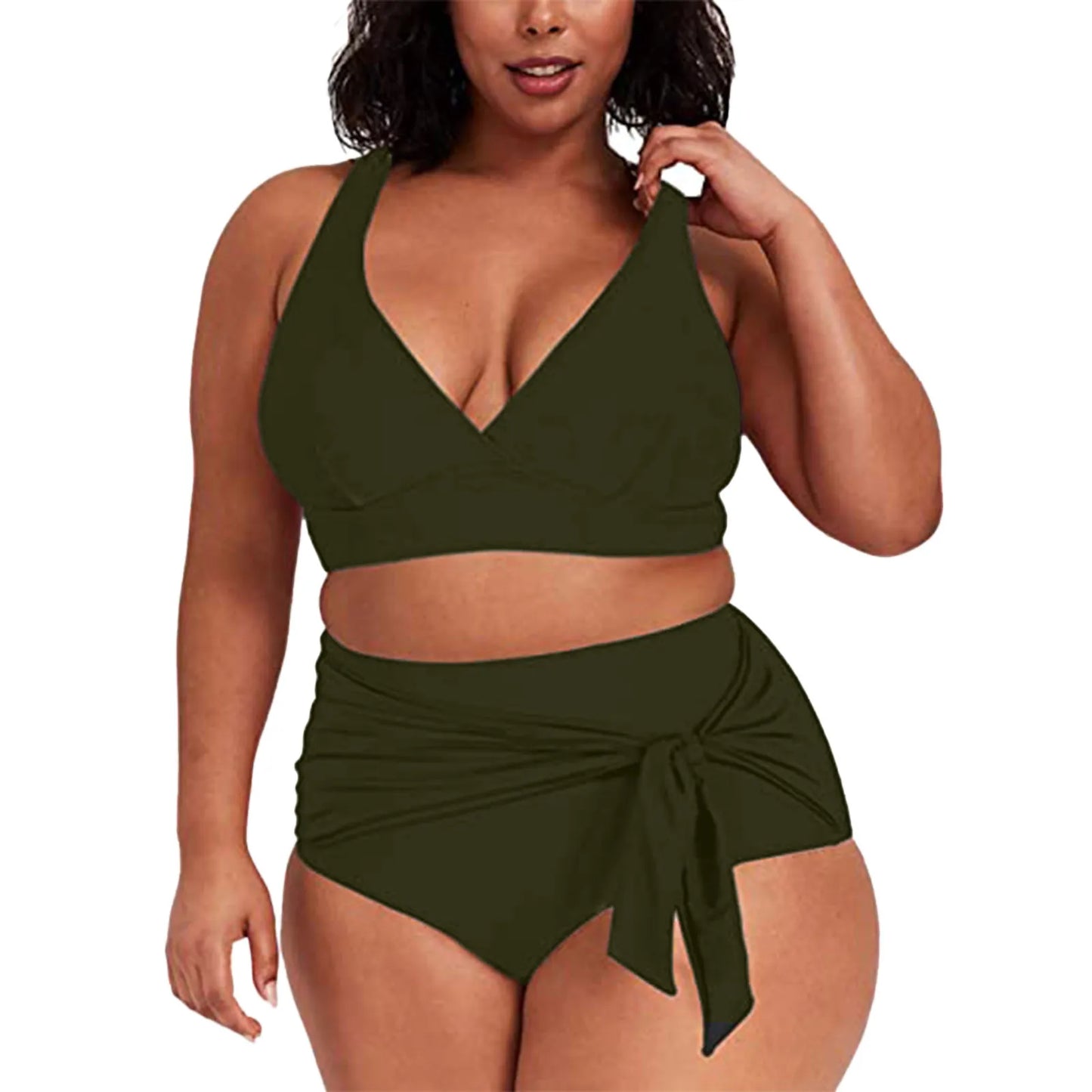 2023 Womens Swimwear High Waist Bikini Solid Color Plus Size Big Breast Swimsuit Strappy Bather Swimming Wear Bathing Suit - Just The Fly Way