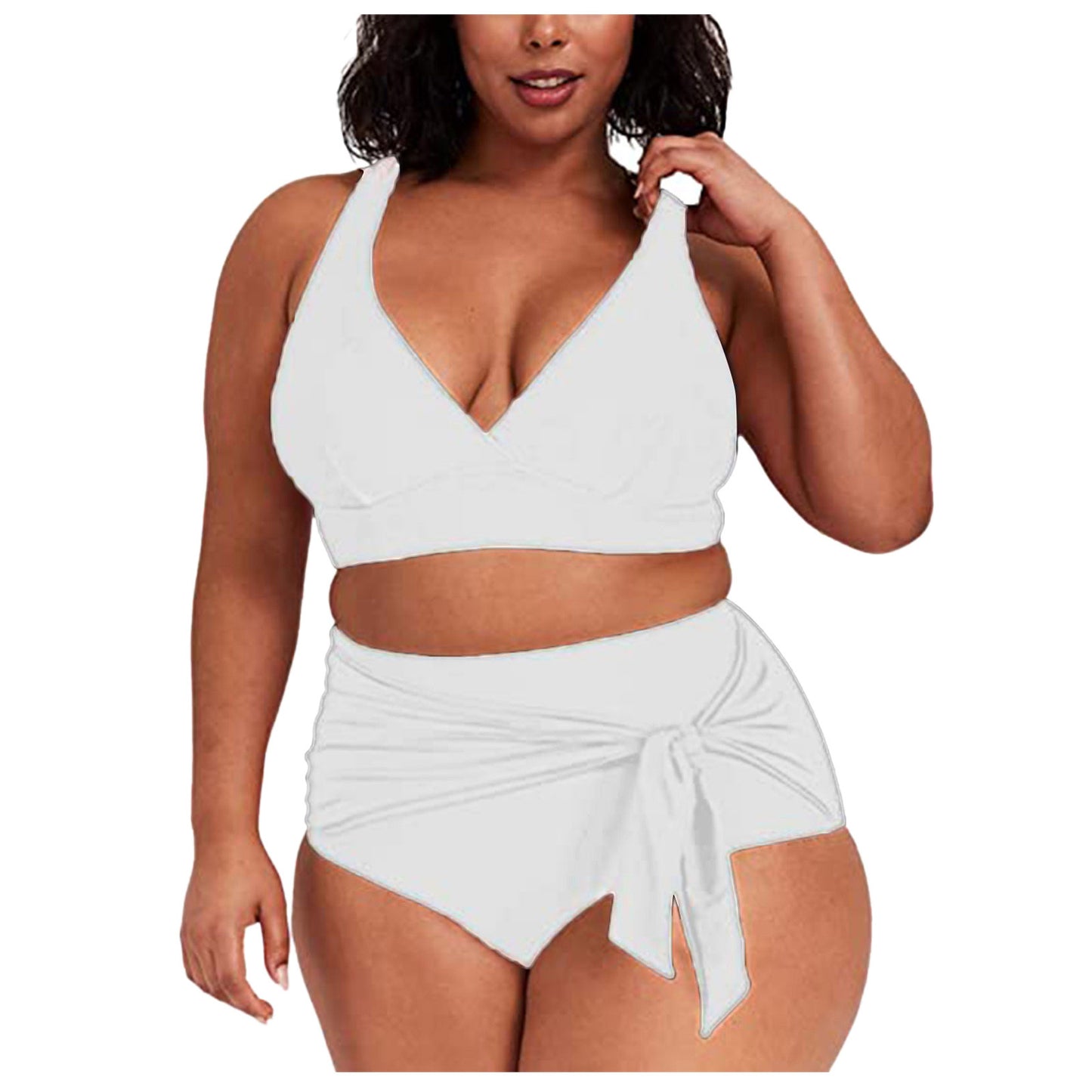 2023 Womens Swimwear High Waist Bikini Solid Color Plus Size Big Breast Swimsuit Strappy Bather Swimming Wear Bathing Suit - Just The Fly Way