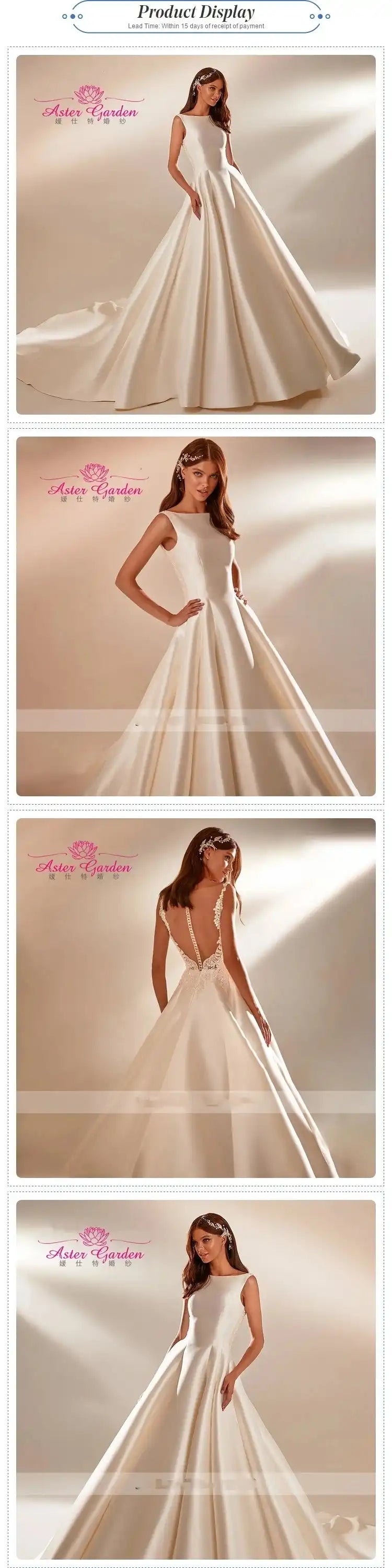 Aster Garden: Glamorous Backless Beaded A-Line Wedding Dress Sleeveless Satin Princess Bridal Gown