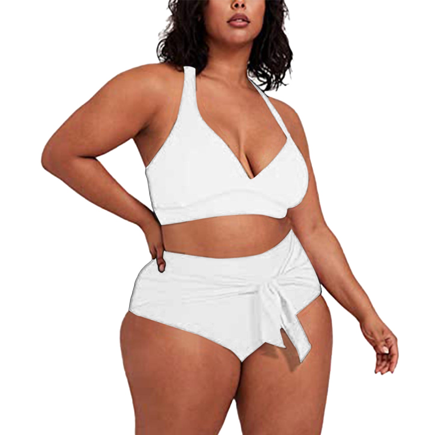 2023 Womens Swimwear High Waist Bikini Solid Color Plus Size Big Breast Swimsuit Strappy Bather Swimming Wear Bathing Suit - Just The Fly Way