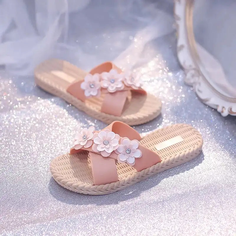 Shine On Floral Summer Slippers for Women – Stylish Non-Slip Sandals with Gold, Silver, Moissanite & Amethyst Accents - Just The Fly Way