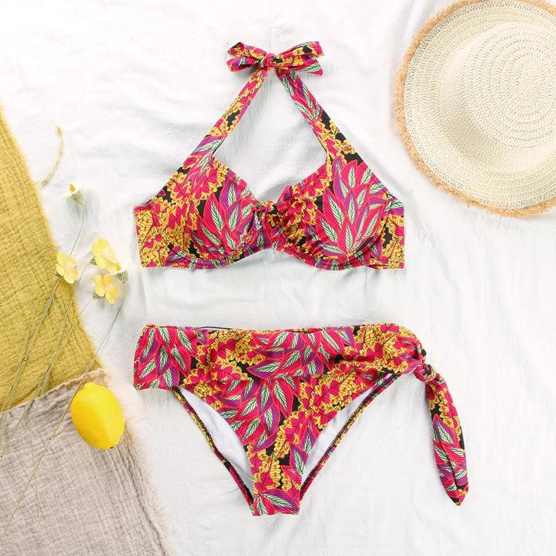 Rinabe Push Up Bikini, Floral Print Swimwear, High Waist - Just The Fly Way