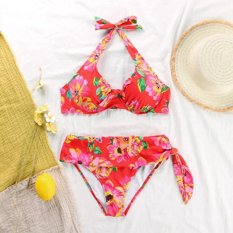 Rinabe Push Up Bikini, Floral Print Swimwear, High Waist - Just The Fly Way