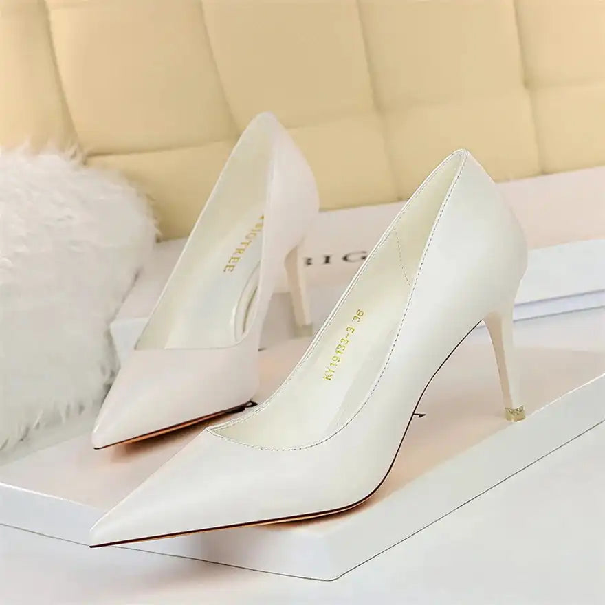 Fashion Women's Pointed Toe Pumps Soft Leather High Heels Slip-On Candy Colored 7.5/10.5cm Shoes