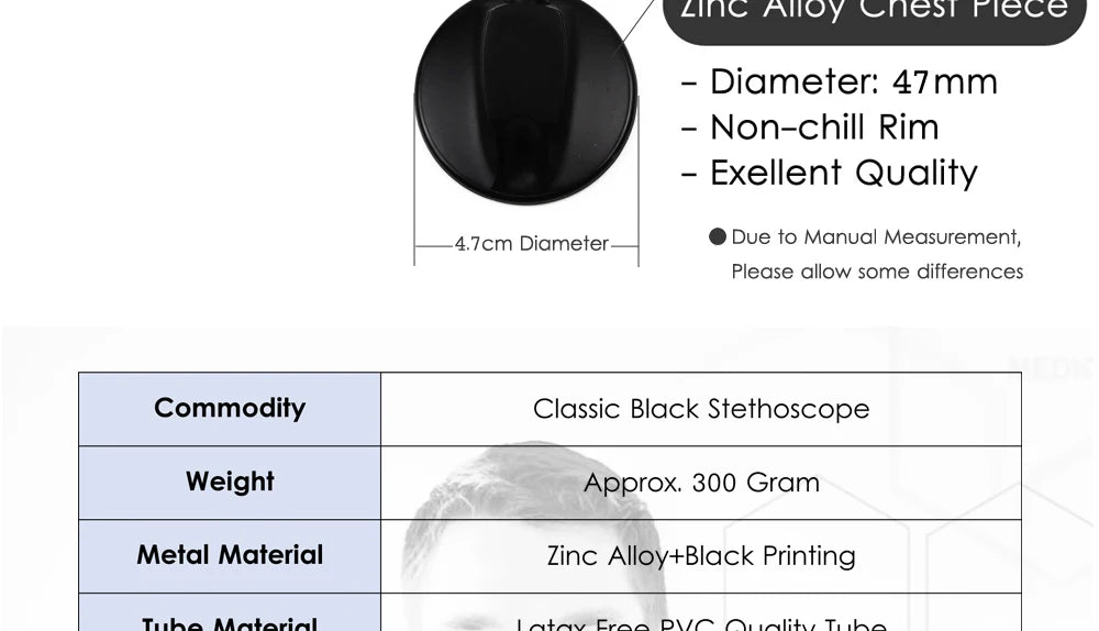 Fashionable, Bold and Beautiful DressAll Black Medical Cardiology Doctor Estetoscopio Professional Medical Heart Stethoscope Nurse Student Medical Equipment Device