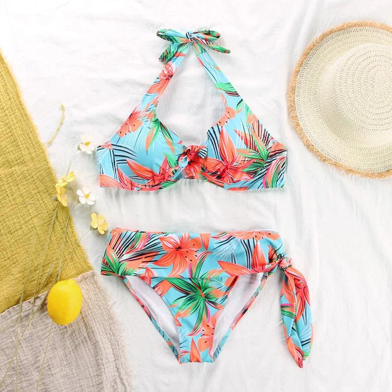 Rinabe Push Up Bikini, Floral Print Swimwear, High Waist - Just The Fly Way