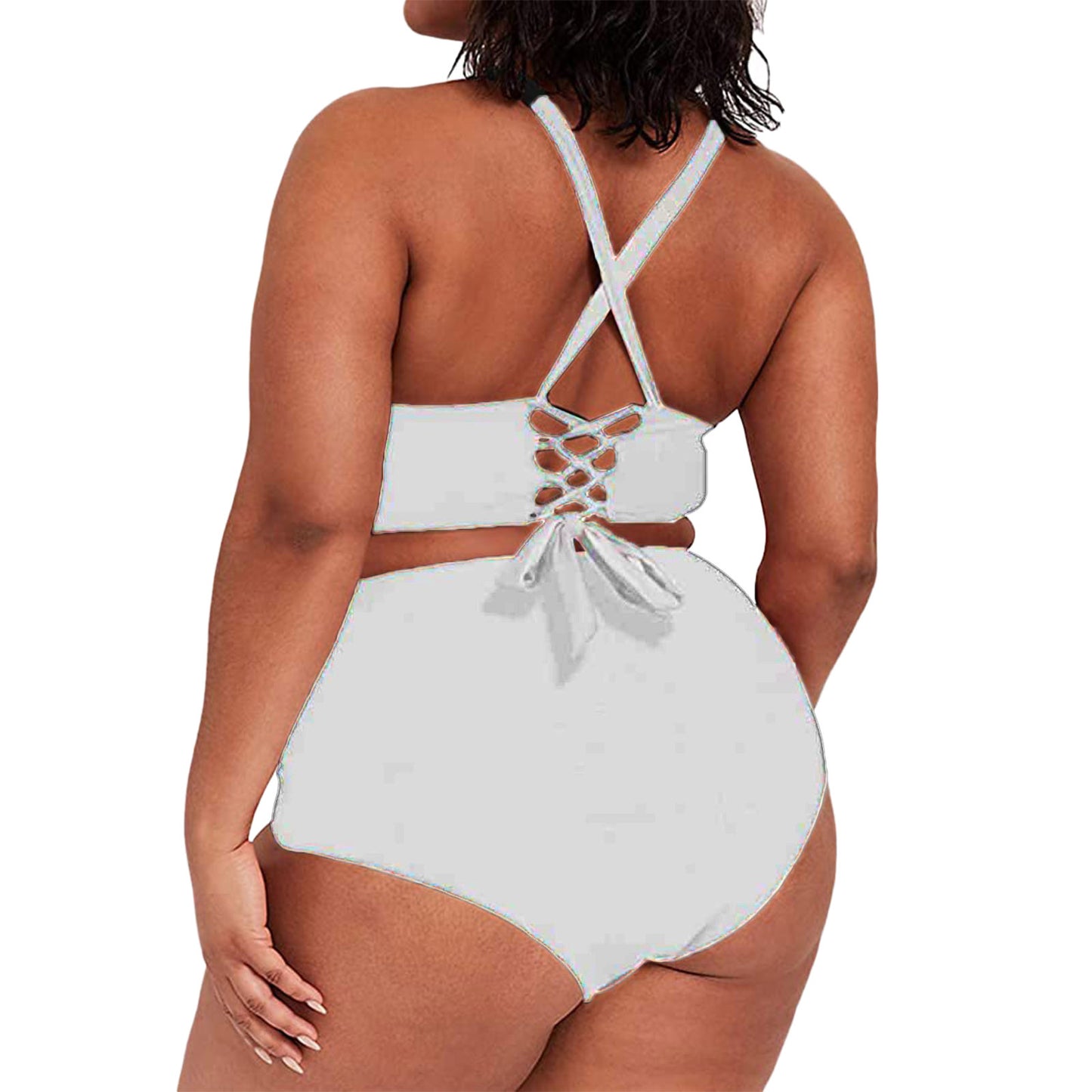 2023 Womens Swimwear High Waist Bikini Solid Color Plus Size Big Breast Swimsuit Strappy Bather Swimming Wear Bathing Suit - Just The Fly Way