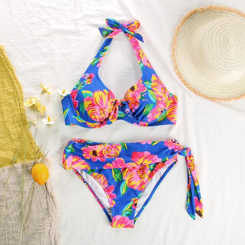 Rinabe Push Up Bikini, Floral Print Swimwear, High Waist - Just The Fly Way