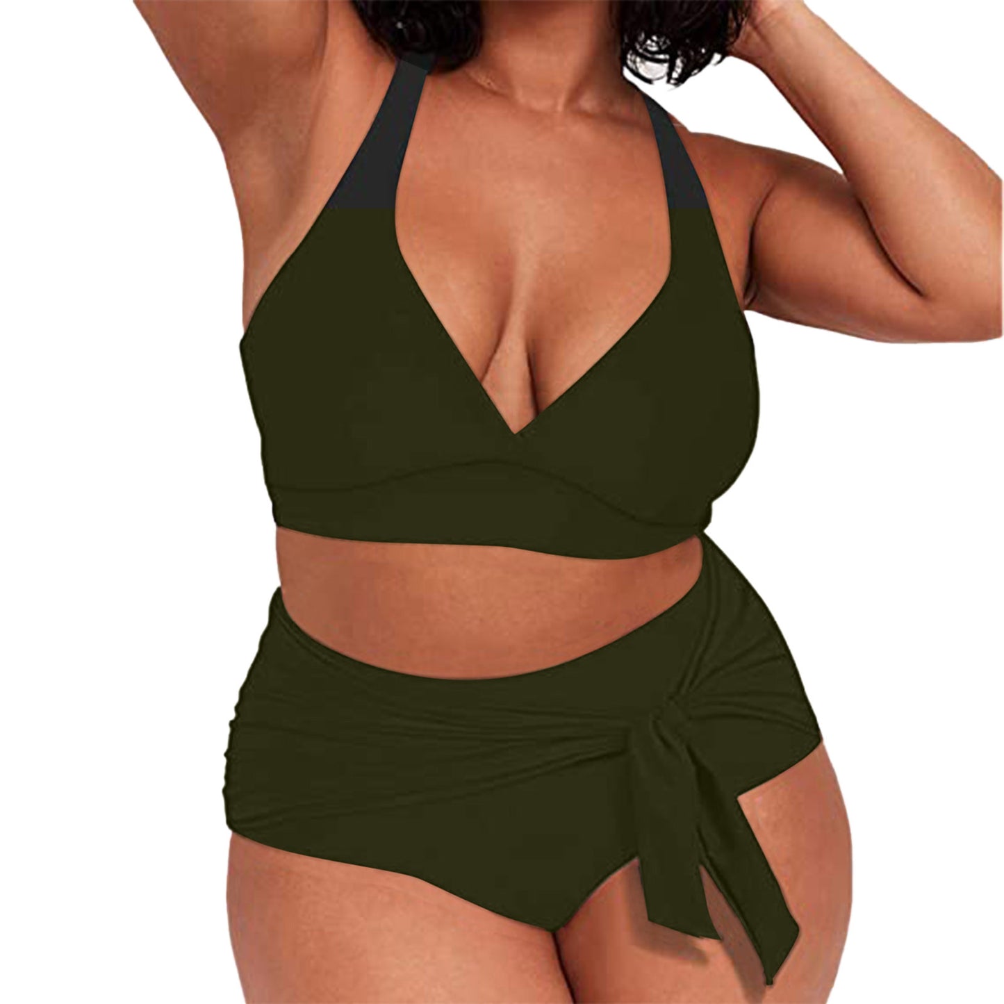 2023 Womens Swimwear High Waist Bikini Solid Color Plus Size Big Breast Swimsuit Strappy Bather Swimming Wear Bathing Suit - Just The Fly Way