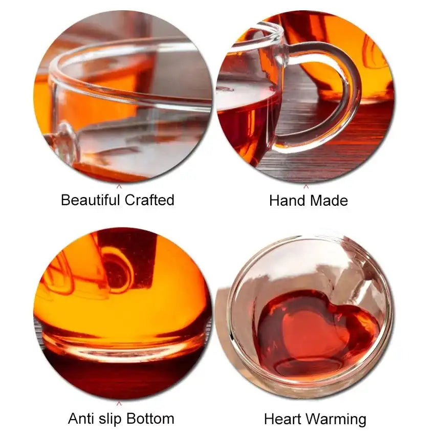 Heart Love Shaped Glass Mug Couple Cups Double Glass Cup Heat-Resisting Wine Glasses Tea Mugs Milk Espresso Coffee Cup Drinkware - Just The Fly Way